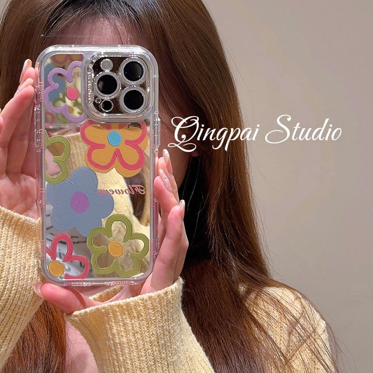 Accessories Mirror ins Oil Painting Color Flowers Suitable for Apple 15promax Mobile Phone Case iphone13 New 14pro Women