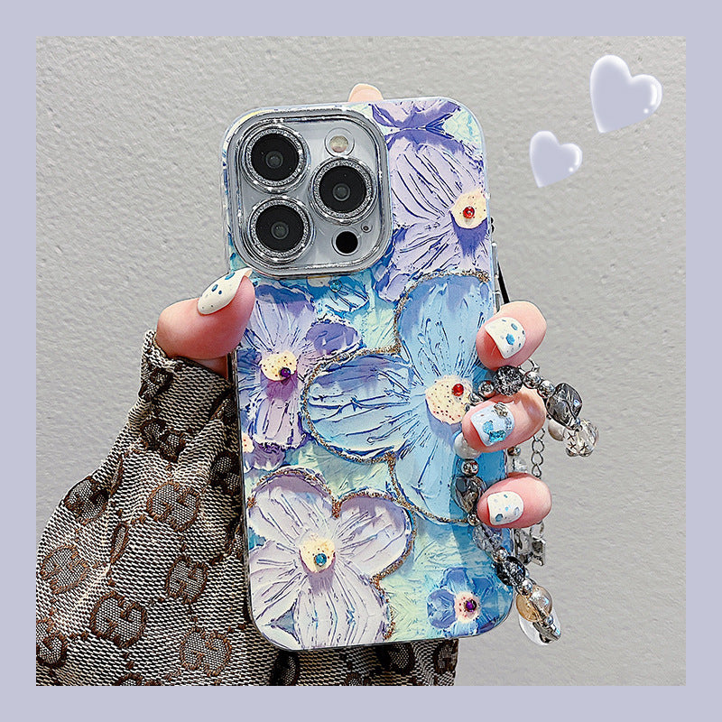 Accessories for beautiful point drill oil painting flower bracelet iphone14promax mobile phone protective case apple 15promax