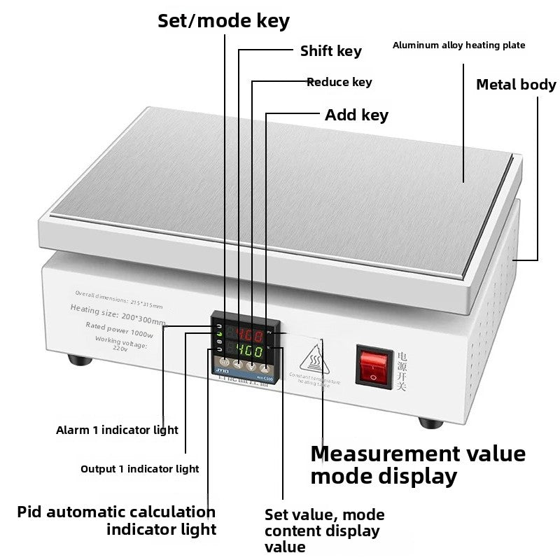 Digital display automatic preheating table heater platform mobile phone maintenance electric heating constant temperature plate led lamp bead dismantling and welding adjustable temperature Repair tools