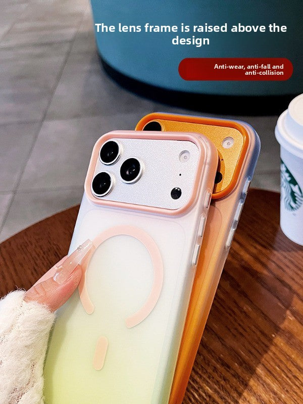 Skin feeling gradual change Magnetic suction For iPhone 18promax mobile phone case New iPhone17 matte semi-transparent back plate 16pro High protection at the lens Women's simple shell Phone Accessories