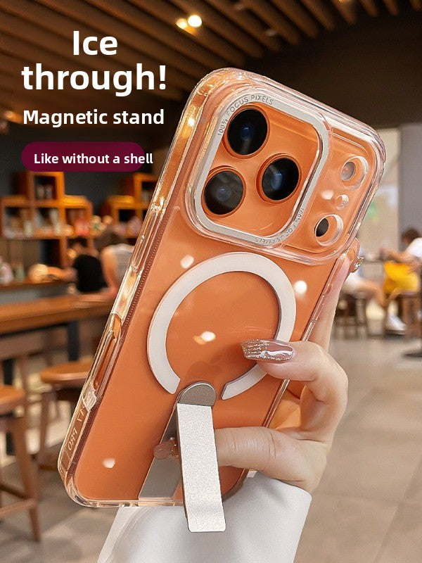 For iphone17promax mobile phone case women's iPhone 17pro new rotating bracket 15 transparent magnetic suction 14plus all-inclusive anti-drop 13 advanced 12p protective case ultra-thin Phone accessories