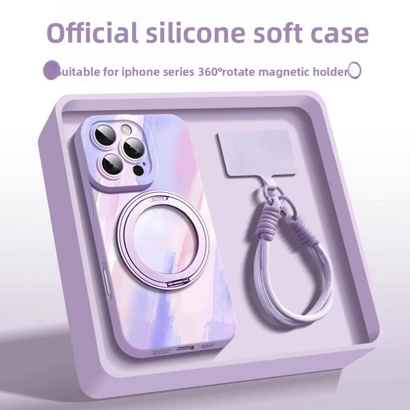 For iPhone 16promax mobile phone case iphone15 liquid silicone 360 ° magnetic suction bracket ultra-thin protective case anti-drop plus all-inclusive matte MagSafe hard case Phone accessories