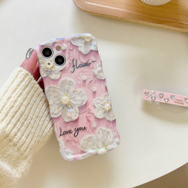 Accessories (Shipping fee not included) Purple foundation English flower twisted edge mobile phone trendy case Internet celebrity mobile phone case New creative iphone14 Apple ins