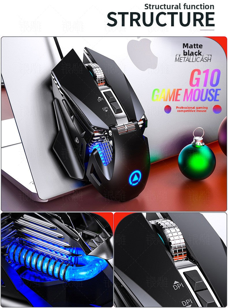Silver carving G10 e-sports mechanical wired game mouse, macro programming light computer accessories, Yan Xiang who is stained with mud
