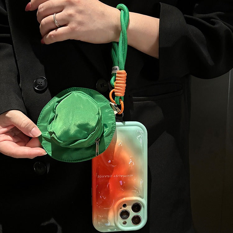 Accessories Green bucket hat earphone bag for Apple 15promax messenger phone case smudged orange meteorite pattern 14/13