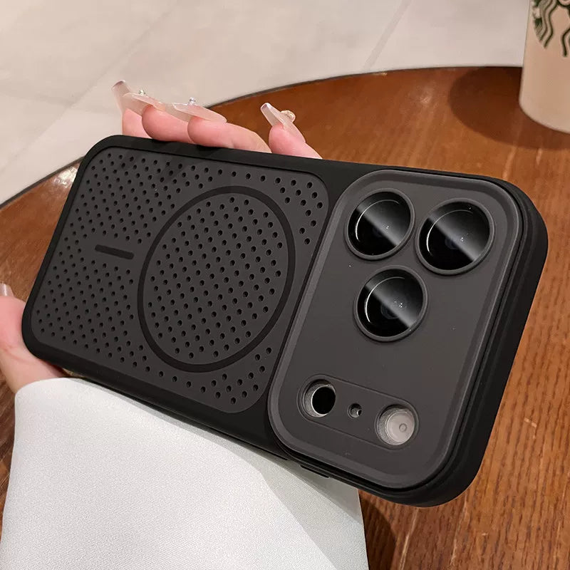Mesh heat dissipation magnetic suction for iPhone 17promax mobile phone case new color scheme cherry red iPhone16 seconds bigger window breathable magnetic suction 15pro all-inclusive anti-drop case Phone accessories