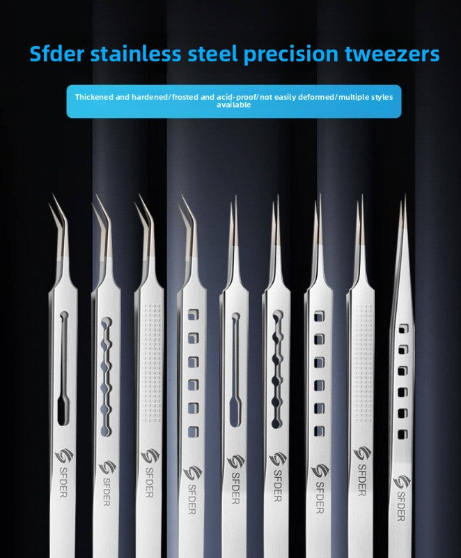 Stainless steel bend, extra hard antimagnetic tweezers, high precision straight bend pointed tweezers, mobile phone repair, anti-static repair tools
