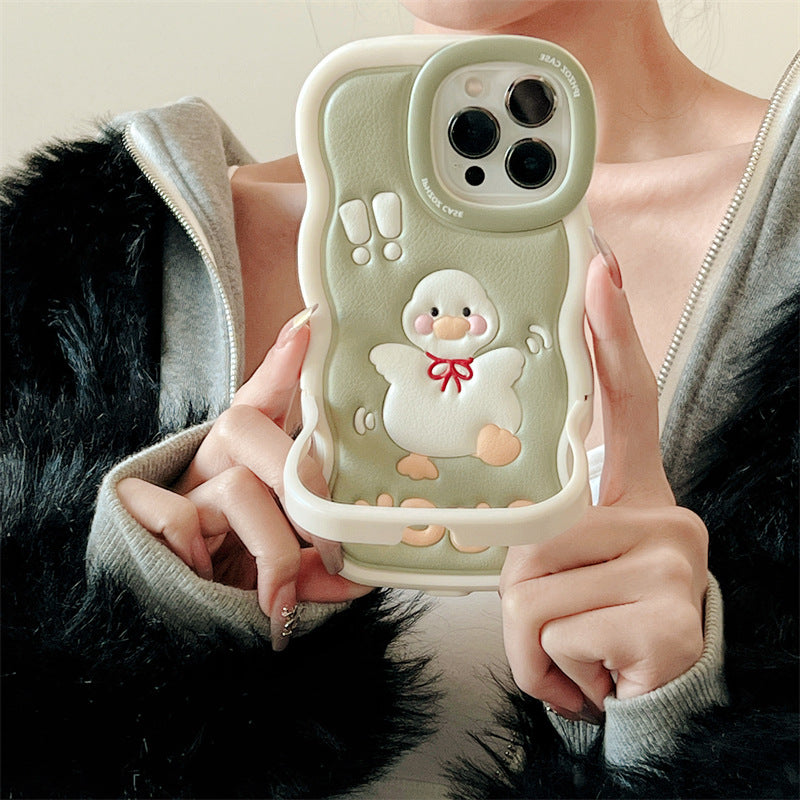 Accessories Cute cartoon leather duck for iphone14Promax iPhone 13 case 11 bracket 12 couple xr