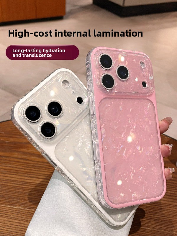 Laser shell pattern for iPhone 17promax mobile phone case new iPhone16 soft edge anti-drop belt wrist lanyard silicone women's 15pro super good-looking light shell Phone accessories
