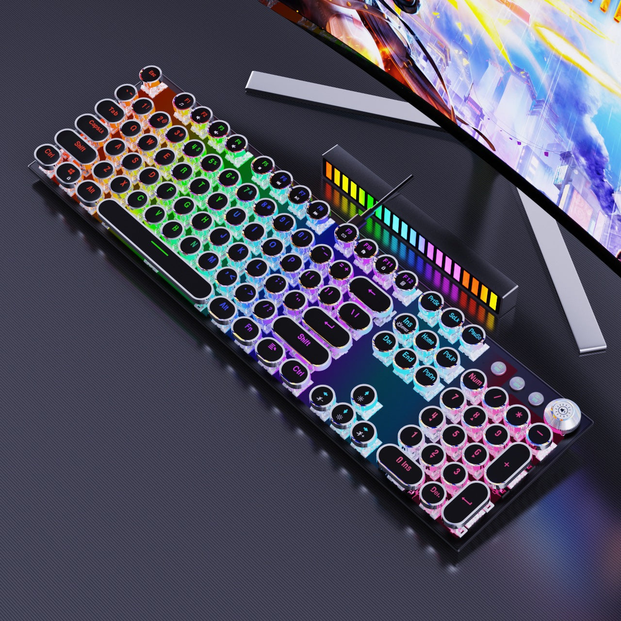 Punk steam retro mechanical keyboard three-mode RGB pluggable shaft body green shaft
