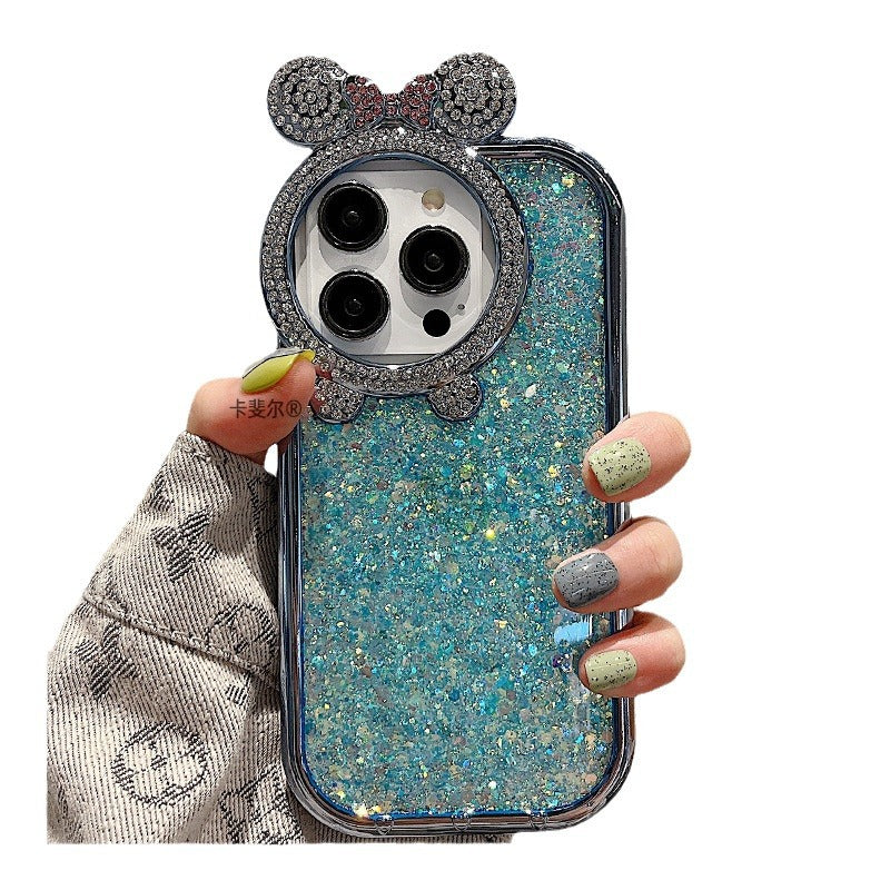 Accessories for high-end light luxury diamond-encrusted Minnie lens Epoxy glitter iphone15pro max mobile phone case Apple