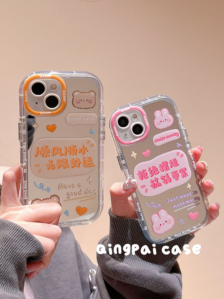 Accessories for Apple 14 mobile phone case mirror text bear rabbit 13 new iphone14promax female 12