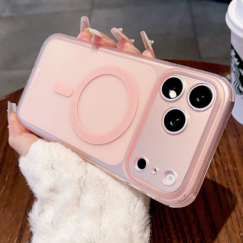 Ice mist matte magnetic suction for iPhone 17promax mobile phone case New iPhone16 transparent silicone soft edge matte magnetic suction protective case 15pro button all-inclusive protection Phone accessories