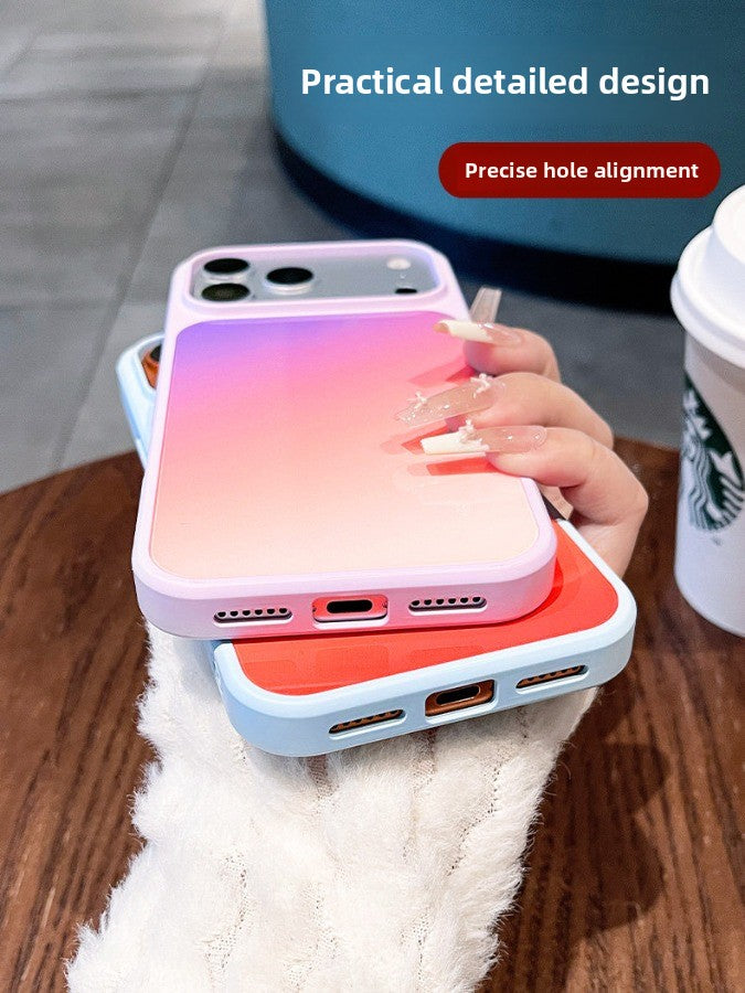Macaron gradual change smudge bracket for iPhone 17promax mobile phone case New iPhone16 built-in magnetic suction belt Round bracket protective case 15 High value, case Phone accessories