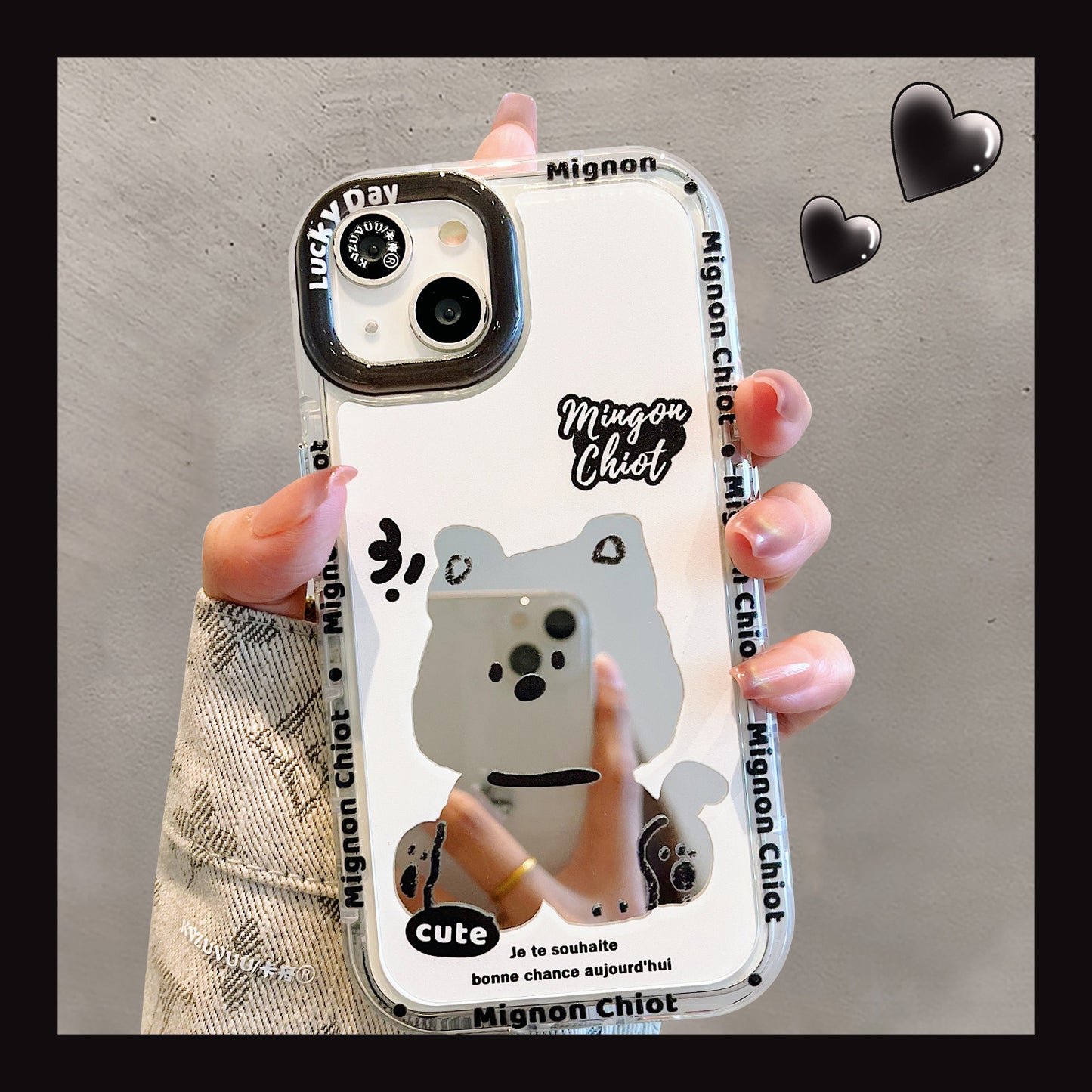 Accessories for iPhone 15 mobile phone case iphone14promax sitting dog lanyard mirror 13 fun cartoon 12p
