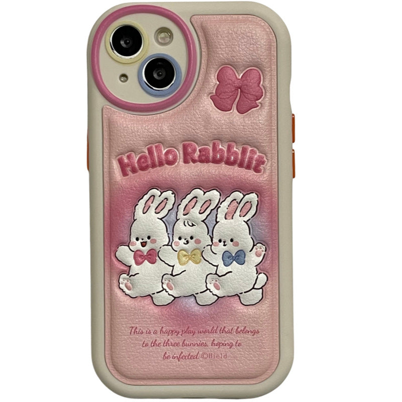 Accessories (Shipping fee not included) Applicable to iphone14pro pink cute cartoon rabbit max new apple 13 mobile phone case 12 leather 11 creation