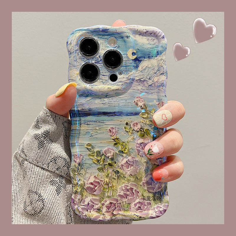 Accessories for high-end aesthetic art oil painting sunset flower iphone14pro max mobile phone case apple 15 new