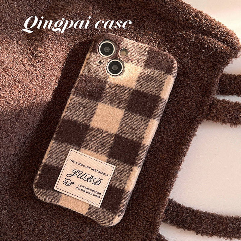 Accessories Autumn and winter woolen plaid for iPhone15promax mobile phone case Apple 14 new 13 women's 12 retro trendy