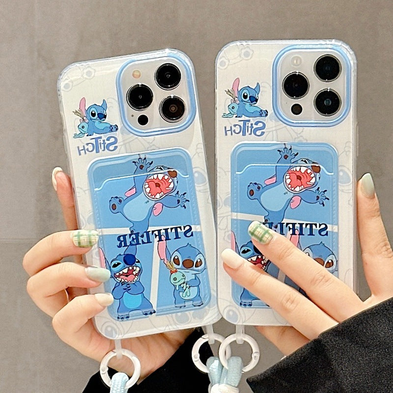 Accessories for Apple 15iPhone14Pro cute 13promax fun Stitch card bag soft rubber phone case