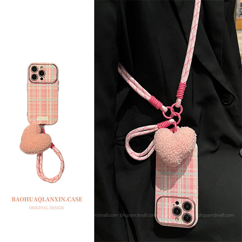 Accessories large window pink plush plush love for apple 15promax mobile phone case iphone14pro autumn and winter