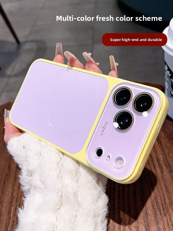 Large window contrast magnetic suction for iPhone 17promax mobile phone case New iPhone16 seconds change 17pro Large window fine ring magnetic suction protective case 15pro Women's case Phone accessories