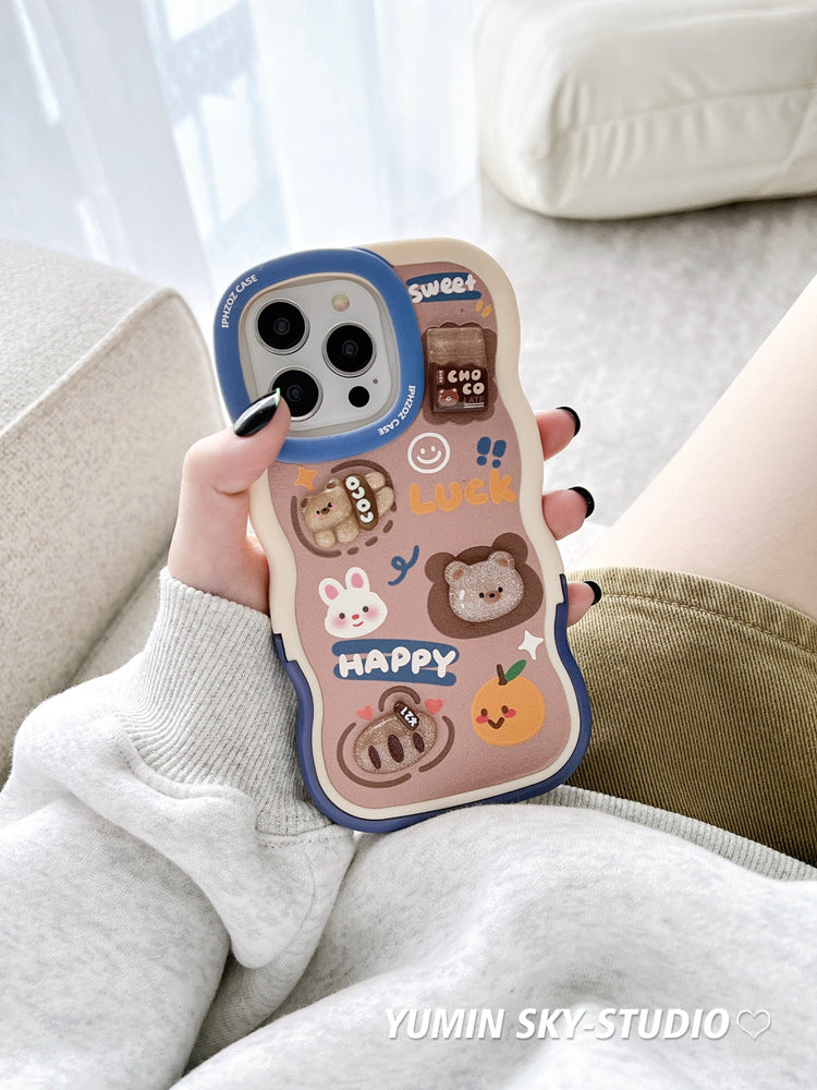 Accessories Contrast color bear rabbit for iPhone14promax Apple 13 mobile phone case 11 bracket 12 couple plus soft