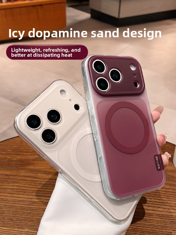 Simple skin matte iPhone 17promax mobile phone case new iPhone16 transparent soft edge women's strong magnetic adsorption protective cover 15pro fine hole lens head frame protection 14 matte surface gradual change Phone accessories
