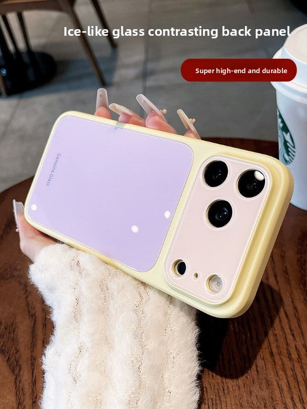 Ice glass magnetic suction For iPhone 18promax mobile phone case New iPhone17 dopamine contrasting splicing Built-in magnetic suction 16pro silicone soft edge women's case Phone Accessories