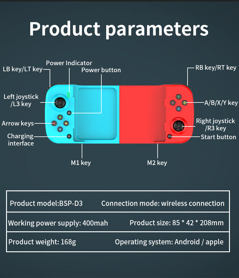 D3 wireless mobile phone gamepad Bluetooth 5.0 Android ios direct connection MFI Bluetooth stretching gamepad to eat chicken