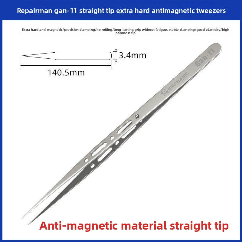 Stainless steel bend, extra hard antimagnetic tweezers, high precision straight bend pointed tweezers, mobile phone repair, anti-static repair tools