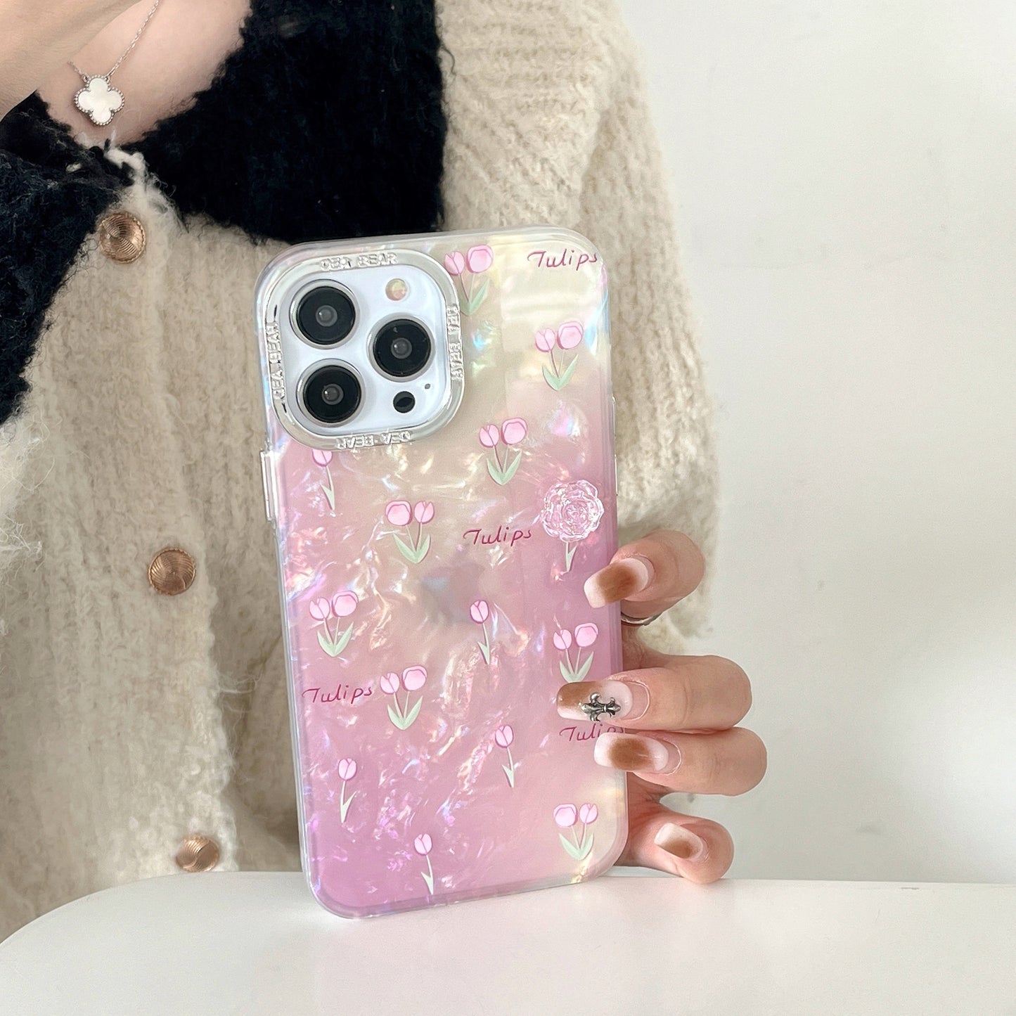 Accessories Pink Tulip Flower for Huawei Mate60Pro/P40/P50 with bracelet iphone13 mobile phone case 12