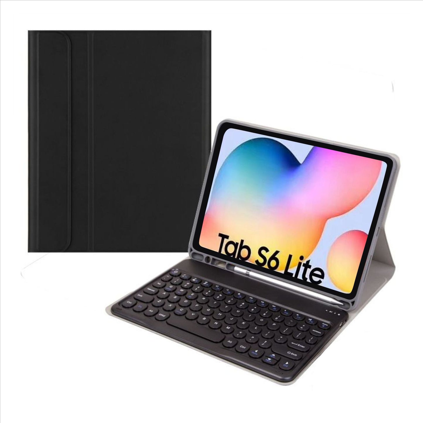 Applicable Samsung S6Lite Bluetooth keyboard A9 + pen slot protective case P620 round keycap keyboard S9plus leather case protective Accessories