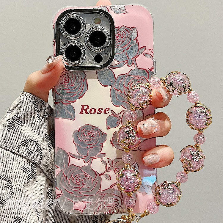 Accessories for high-end aesthetic feather rose bracelet iphone15promax mobile phone case Apple 14 new 13