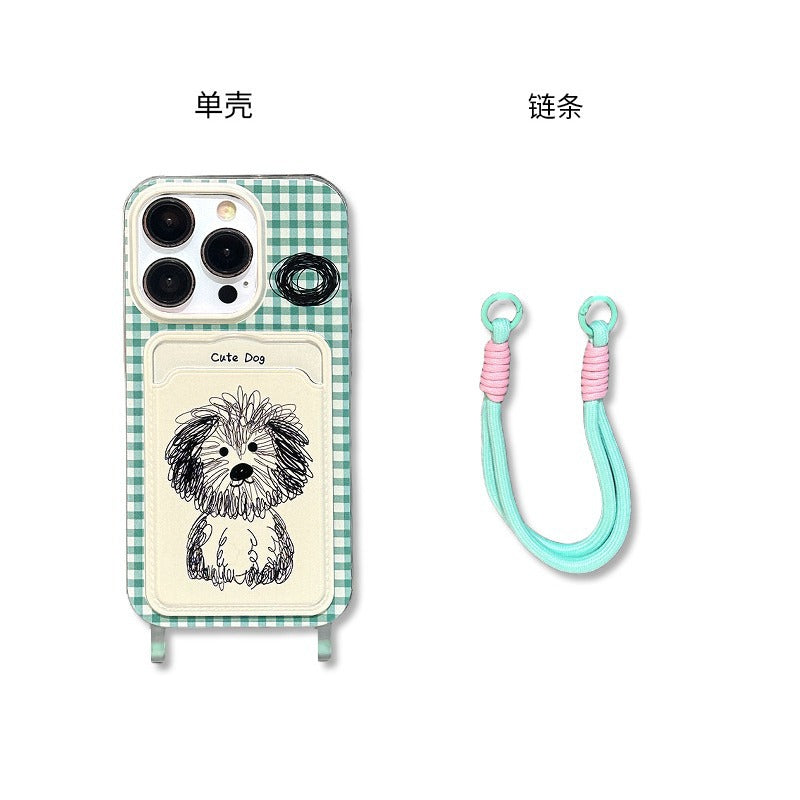 Accessories Cartoon graffiti dog lanyard card bag suitable for Apple 15promax mobile phone case iphone13 new 12 soft case