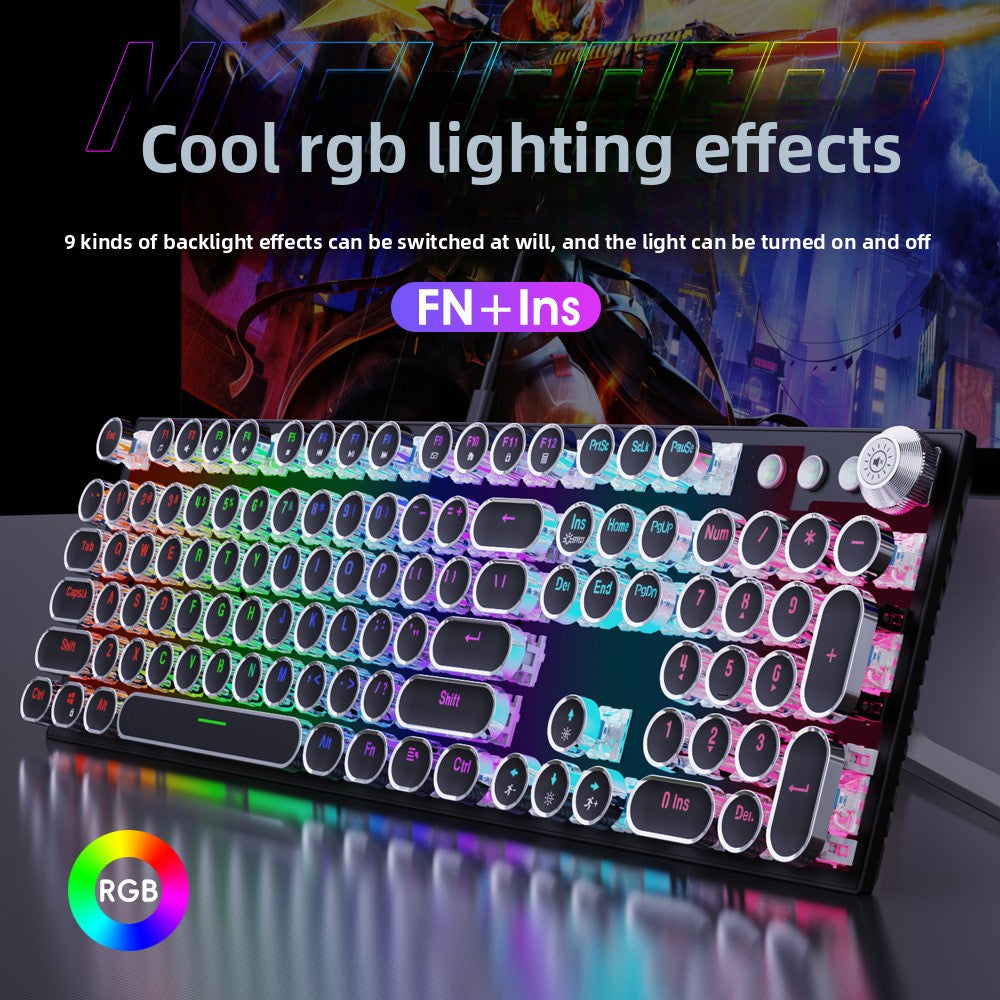 Steam Retro Punk Plated Knob Triple Mode Wireless RGB Wired Keyboard Mouse Mechanical Keyboard Computer Games