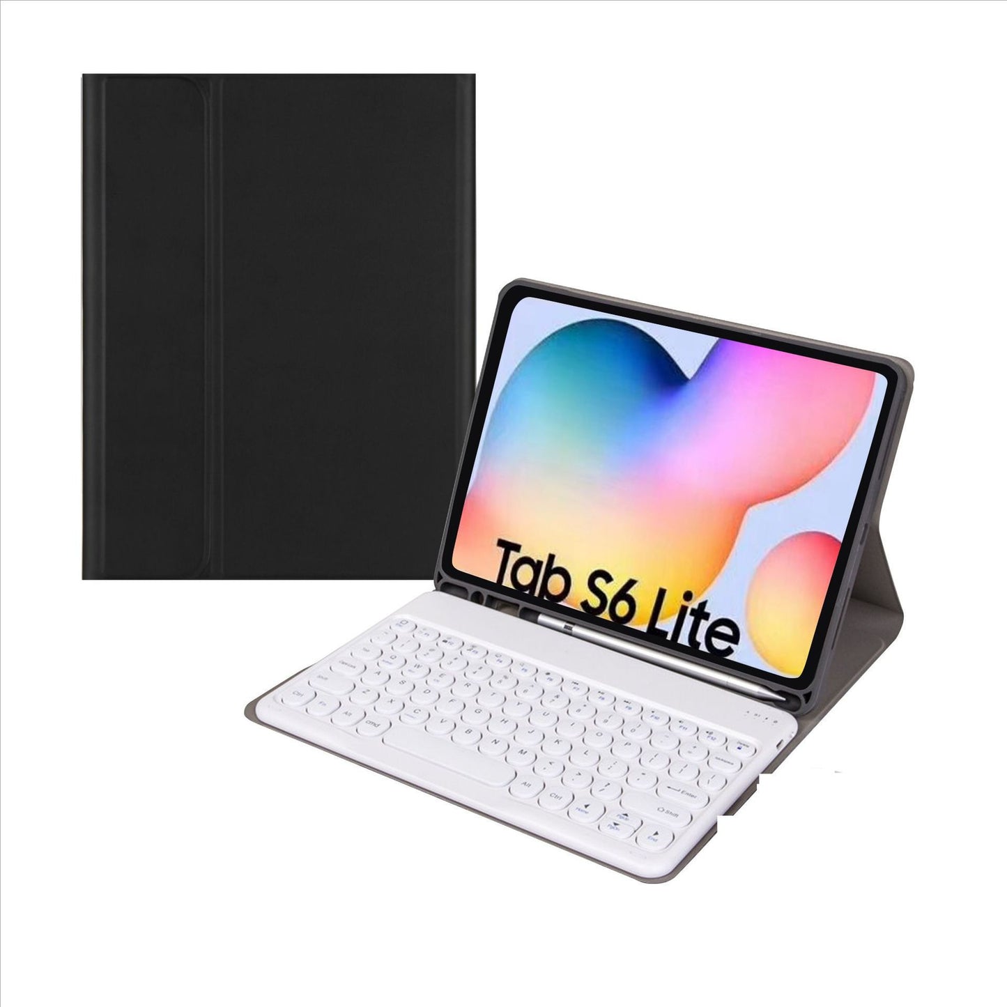 Applicable Samsung S6Lite Bluetooth keyboard A9 + pen slot protective case P620 round keycap keyboard S9plus leather case protective Accessories