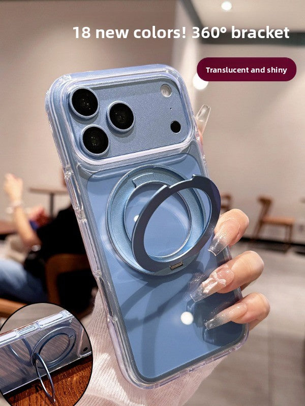 High transparency anti-collision strip fulcrum shell For iPhone 18promax mobile phone case New iPhone17 fully transparent with 360 ° rotating bracket protective case 18pro men's and women's shell Phone Accessories