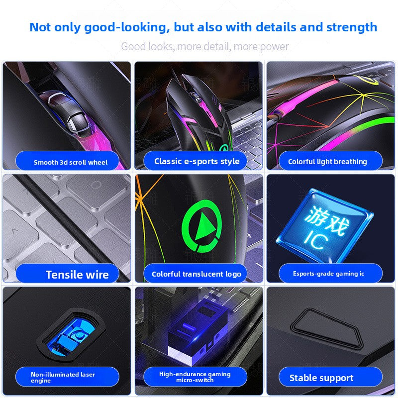 Silver Carving KMS00 Luminous Keyboard Mouse Headset Three or four-piece set USB wired game mechanical feel computer pad