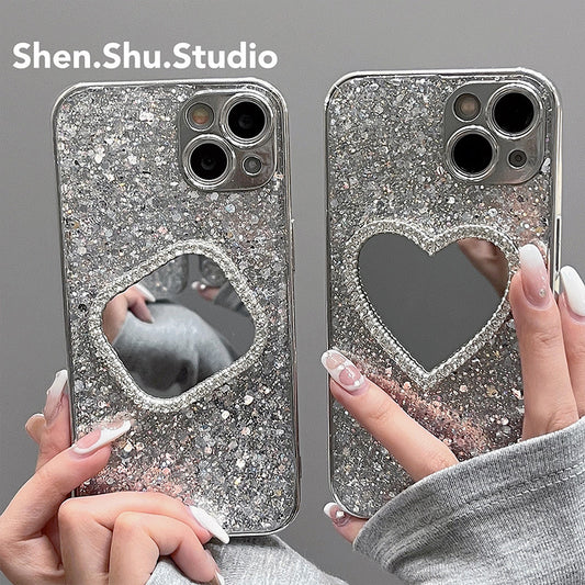 Accessories Luxury glitter sequin makeup mirror for iphone15promax mobile phone case Apple 14 new 13pro