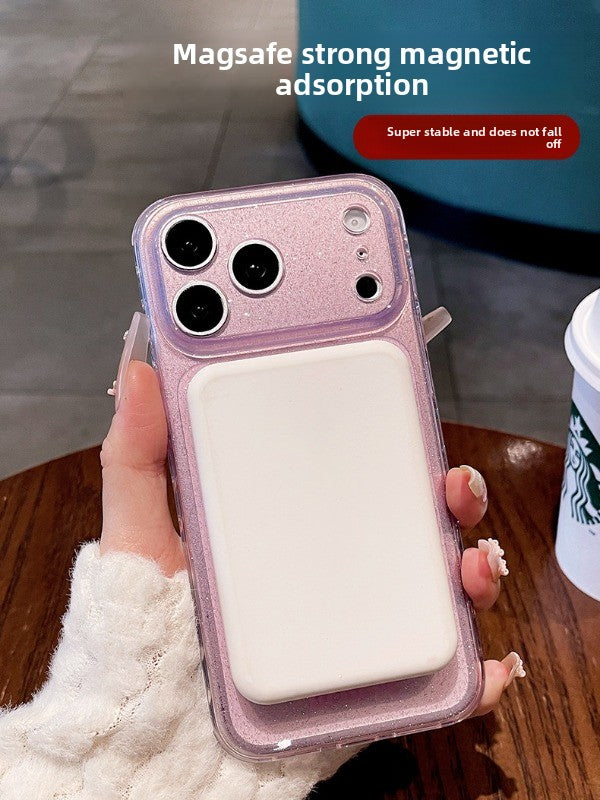 Fine flash star magnetic suction for iPhone 17promax mobile phone case new iPhone16 double layer gradual change glitter semi-transparent magnetic protective case 15pro small fresh women's case Phone accessories