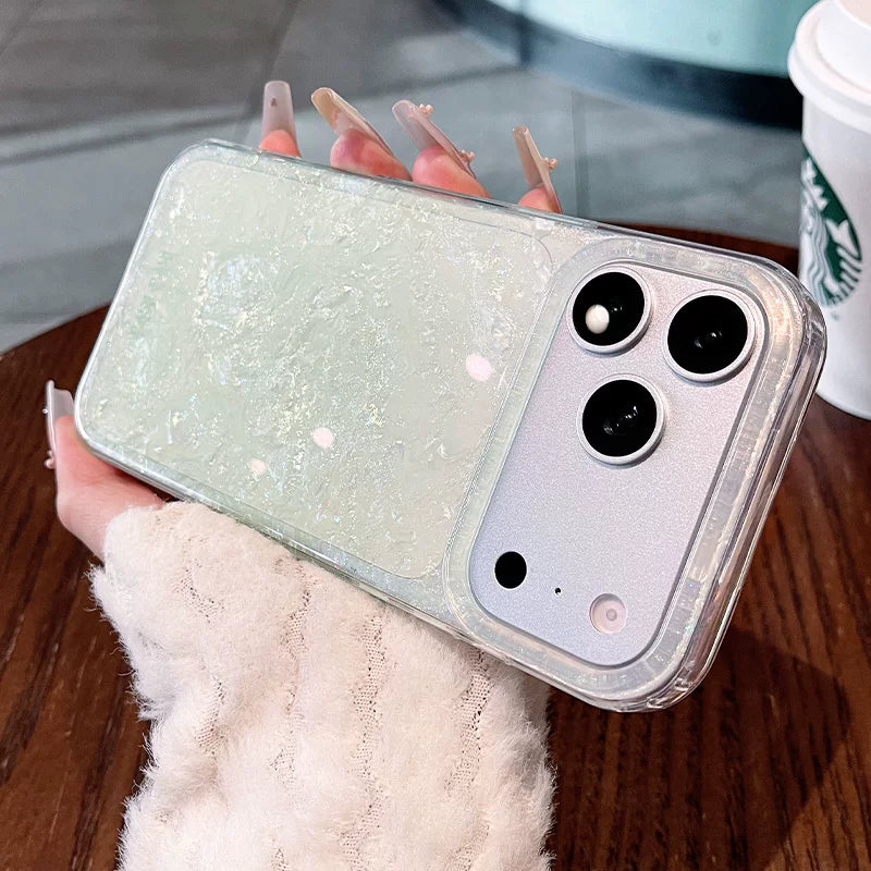 Gilded shell pattern stand for iPhone 17 Pro Max phone case, new iPhone 16 gradient gradient gradient with built-in pearlescent glitter protective cover, 15 Pro stand case, Phone accessories