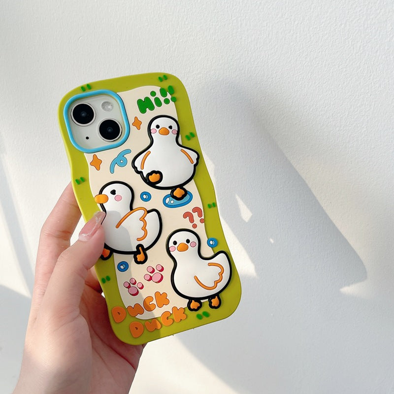 Accessories (Shipping fee not included) Fun cute duck for Apple 14 mobile phone case creative iPhone13ProMax new 12 silicone soft case