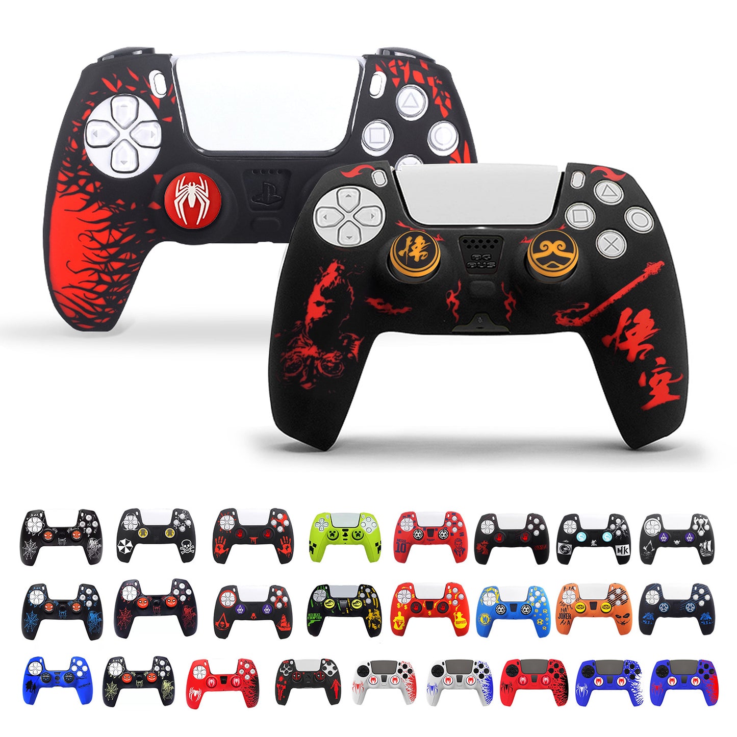 PS5 gamepad protective cover Halloween pattern element handle silicone cover non-slip and dust-proof, including 2 silicone caps