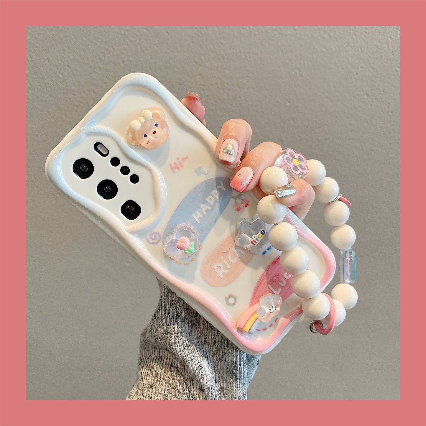 Accessories for Huawei mate50 mobile phone case mate40pro three-dimensional rabbit bear bracelet mate50pro cute card