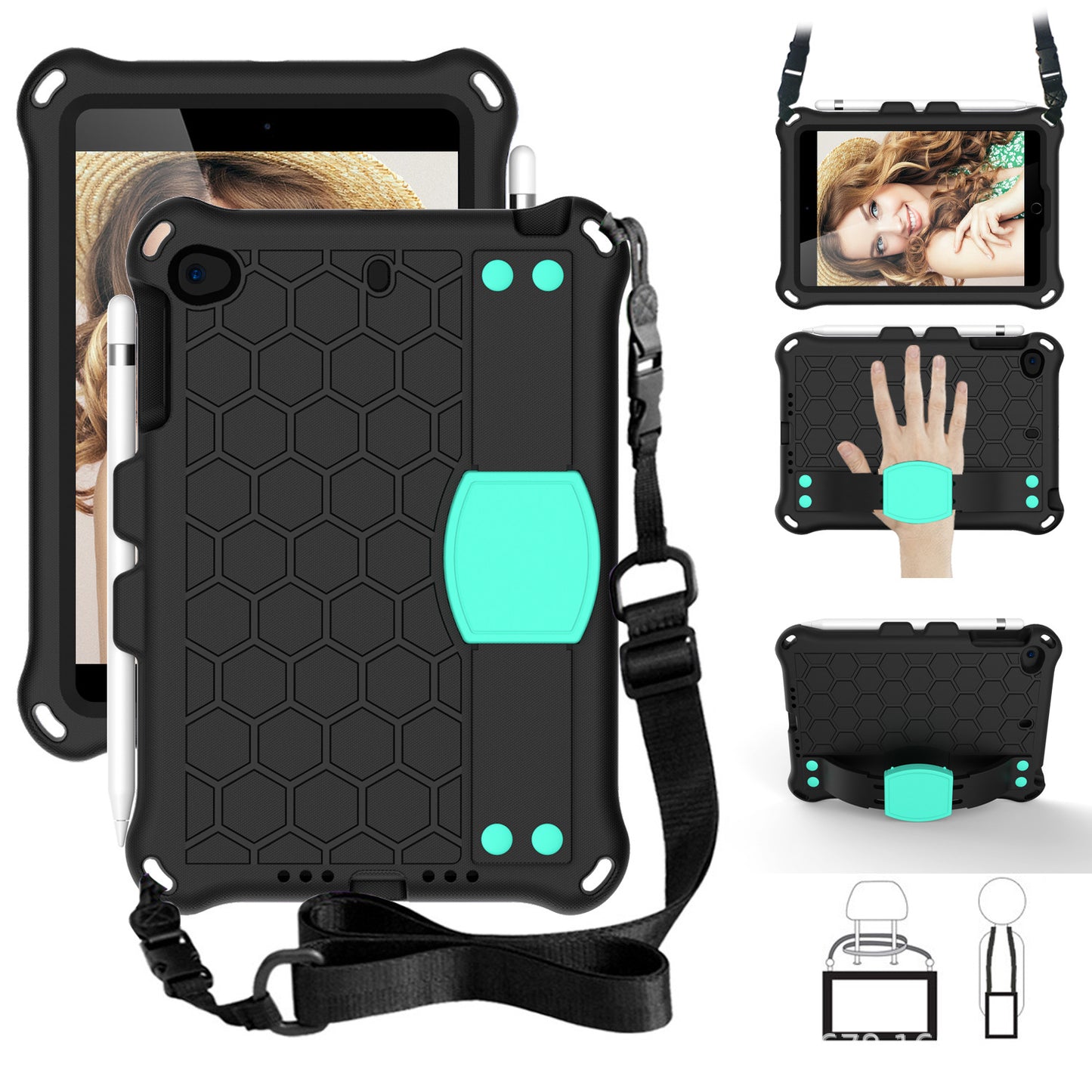 For iPad mini1/2/3/4/5 anti-drop protective cover EVA all-inclusive child support hand rest shoulder strap case protective Accessories