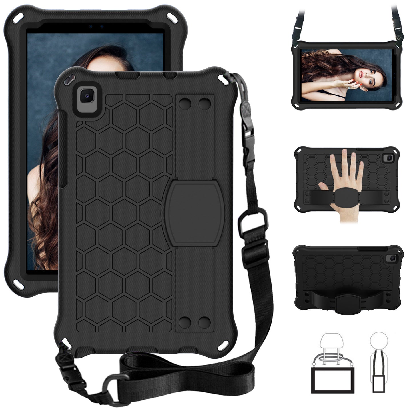 Applicable Samsung A7Lite Tablet T220/T225 Anti-drop Child Protective Cover EVA All Inclusive Hand Support Bracket Shoulder Strap Protective Accessories