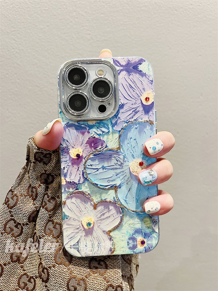 Accessories for beautiful point drill oil painting flower bracelet iphone14promax mobile phone protective case apple 15promax