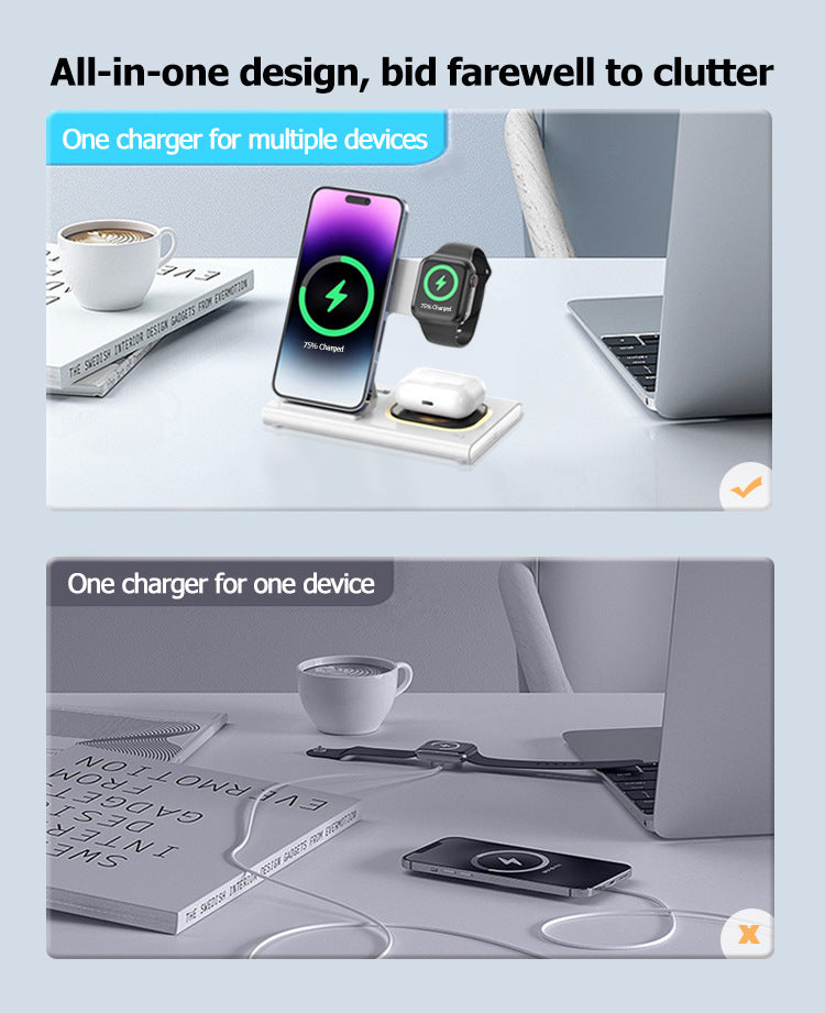 apple samsung 3-in-1 wireless charger supports fast charging multi-function