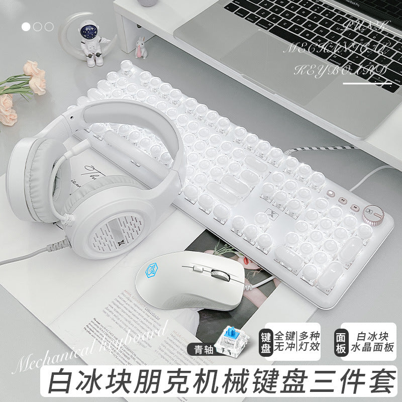 (Shipping fee not included) Forerunner Valentine's Day Crystal Ice Cube Mechanical Keyboard High Value Transparent Punk Wired Keyboard Office Game