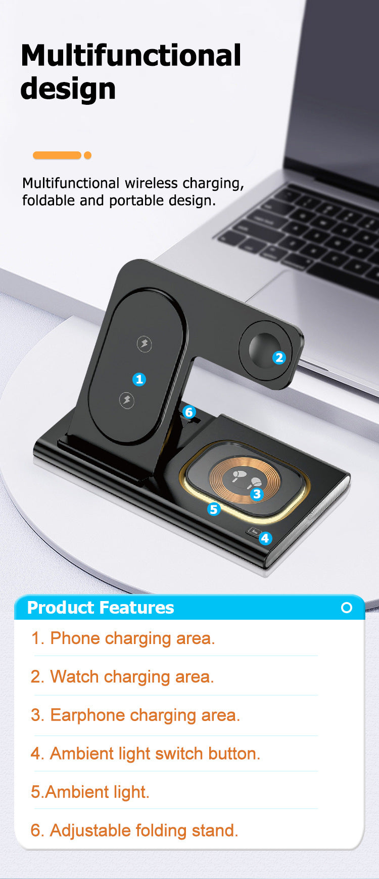 apple samsung 3-in-1 wireless charger supports fast charging multi-function